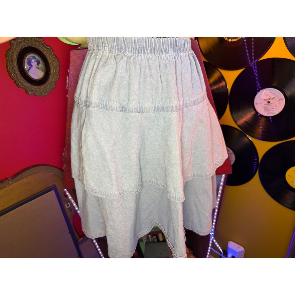 Baby O Clothing Co Kids Light Wash Tiered Ruffle Denim Skirt Size M Made in USA